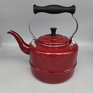 Paula Deen Speckled Burgundy Tea Kettle Pot 2 Quart Lid Handle